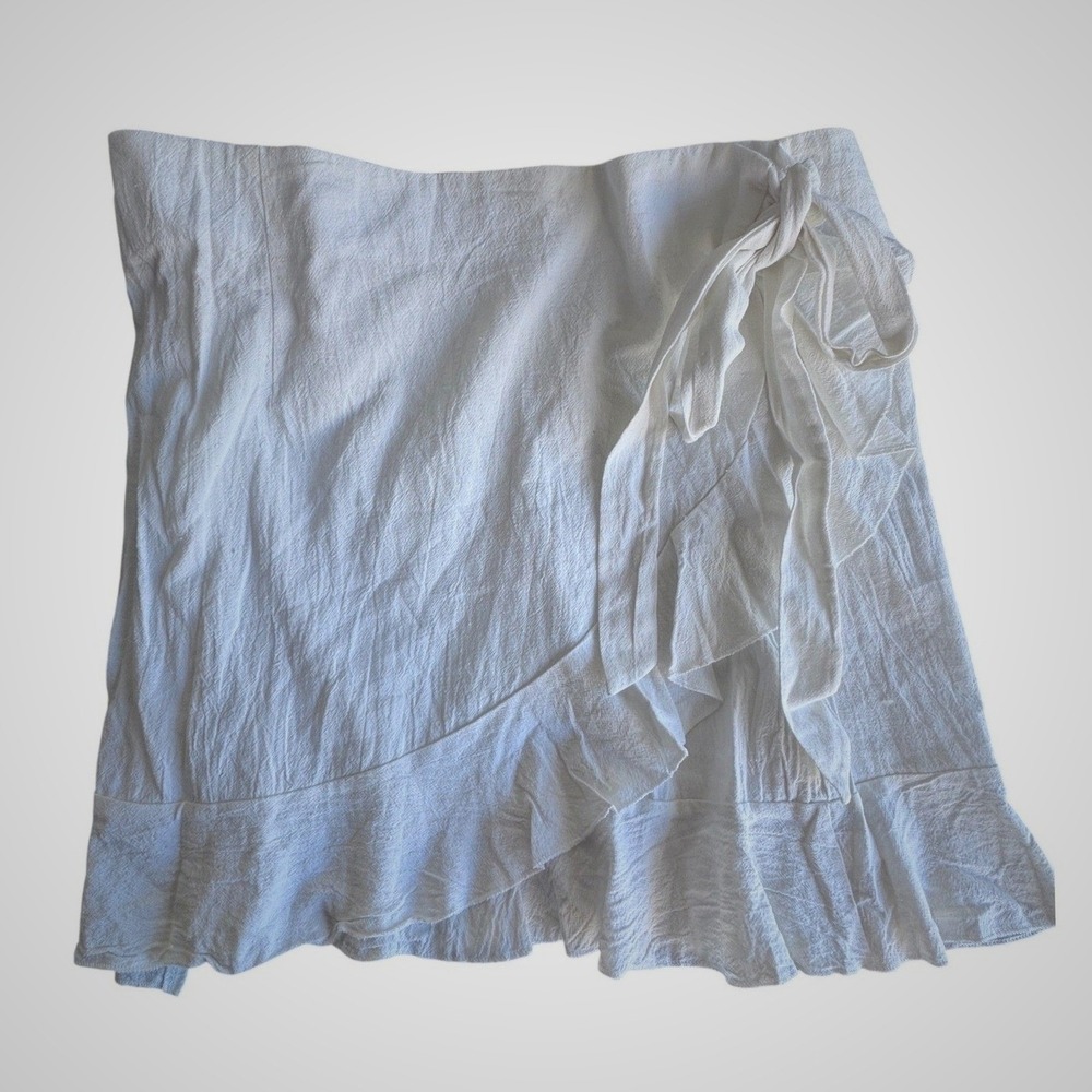 Unbranded White Ruffle Wrap Mini Skirt Cotton Blend Side Tie XXL